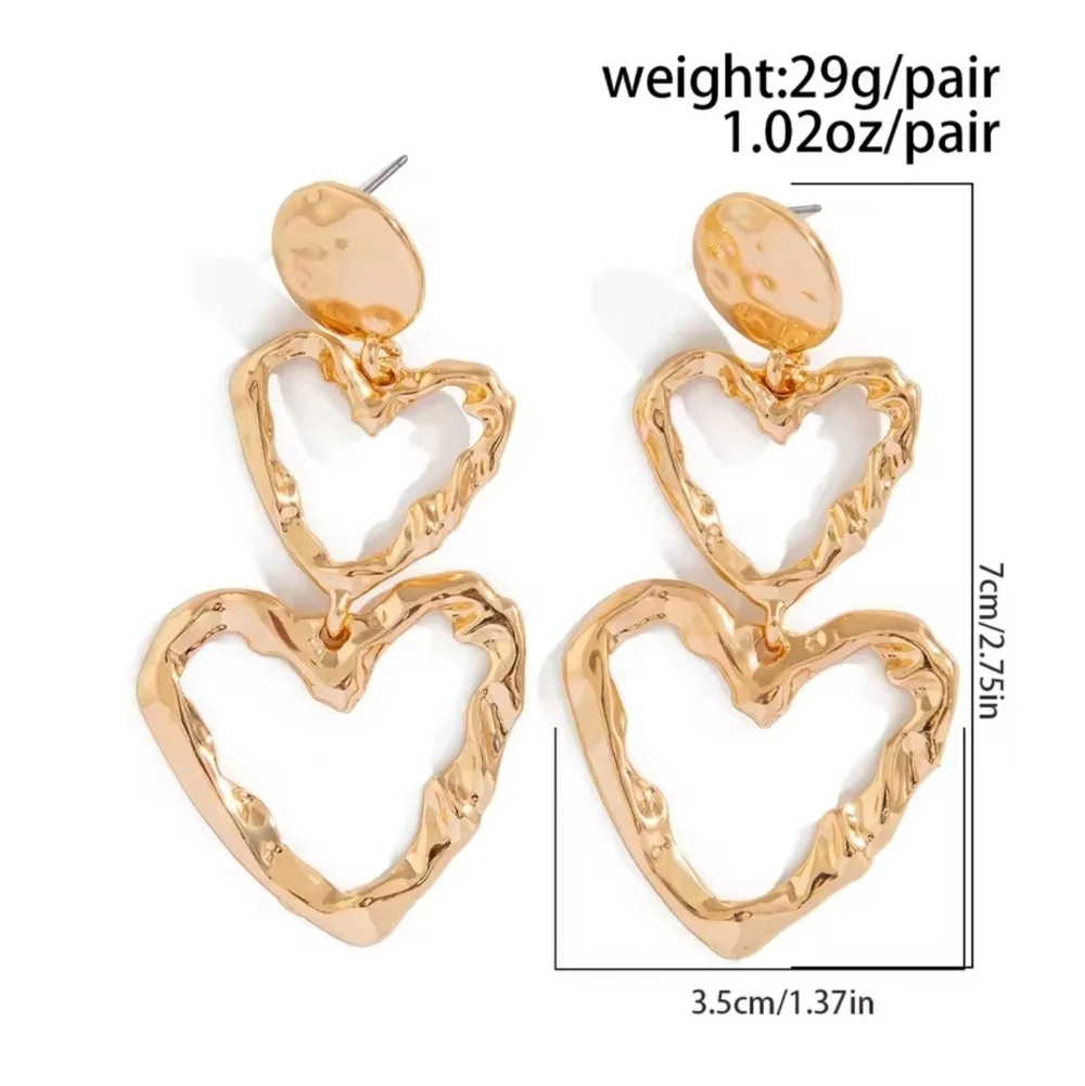 Gold Heart Dangle Earrings